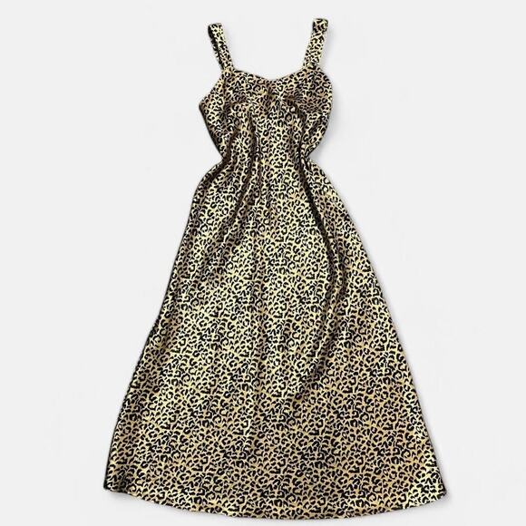 Y2K Cabernet Brown & Black Leopard Print Satin Glam Maxi Nightgown Slip Dress S - Picture 1 of 7